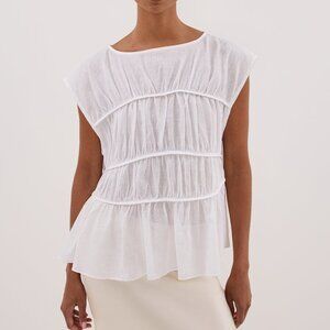 DISSH FLYNN WHITE LINEN BLEND TIERED TO